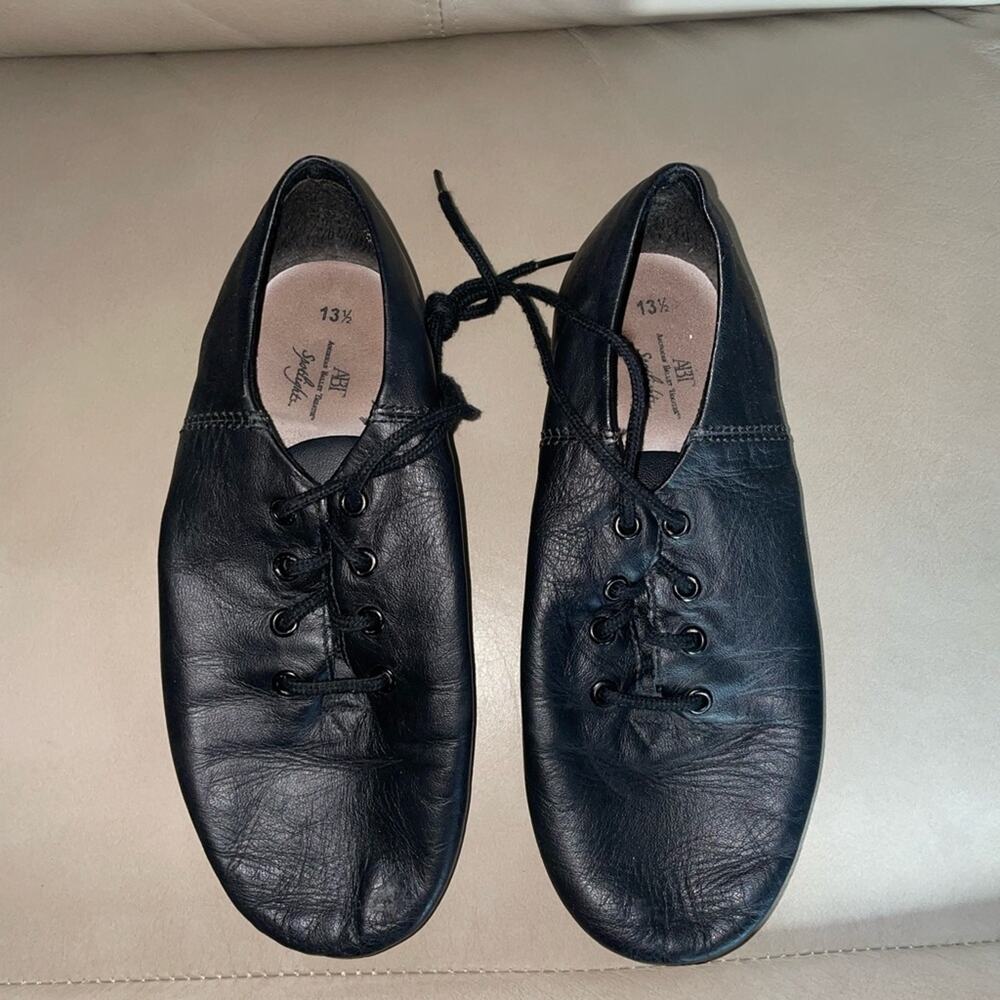 ABT Spotlights Black Leather Lace-up Jazz Dance Shoes Child Size 13.5
